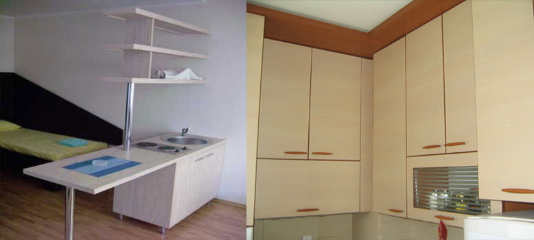 Compact kitchen of chipboard for apartments and studios